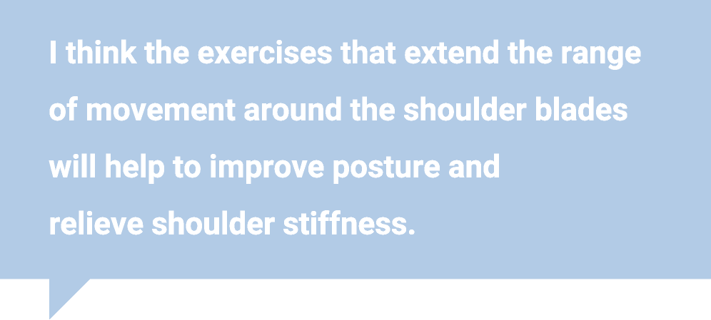我认为扩大肩胛骨周围活动范围的运动有助于改善姿势，缓解肩膀僵硬。